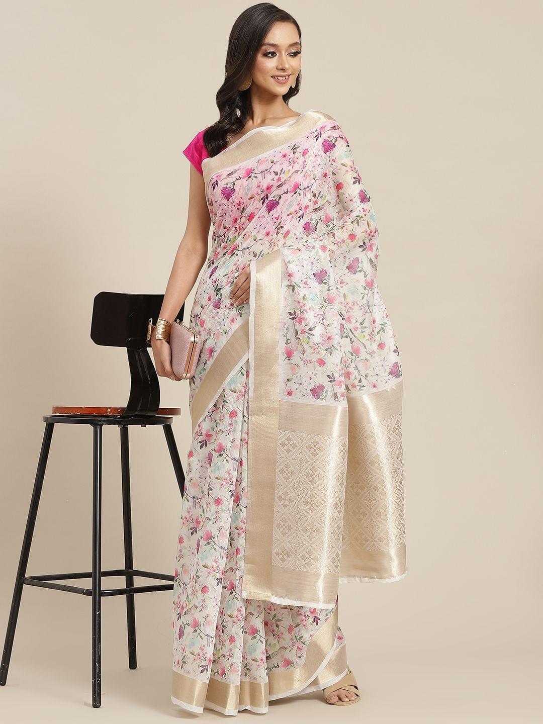Women's Digital Printed Saree With Unsticthed Blouse Piece