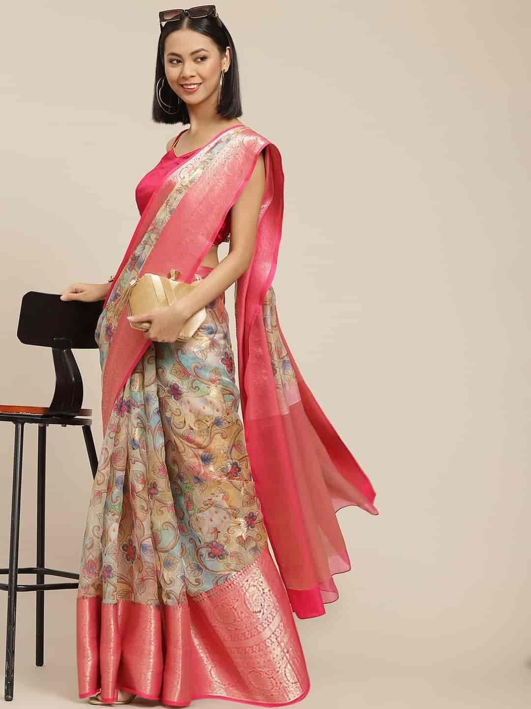 Women's Digital Printed Woven Silk Saree with unstiched blouse piece
