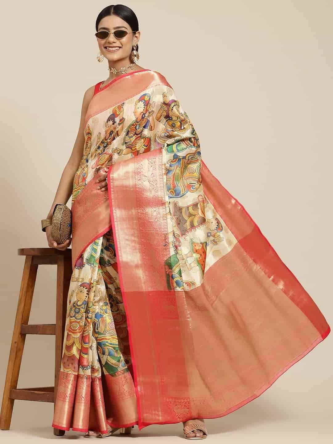 Women's Digital Printed Woven Silk Saree with unstiched blouse piece