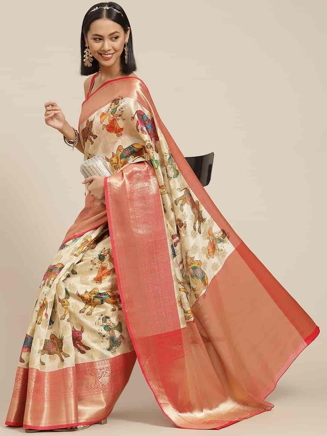 Women's Digital Printed Woven Silk Saree with unstiched blouse piece