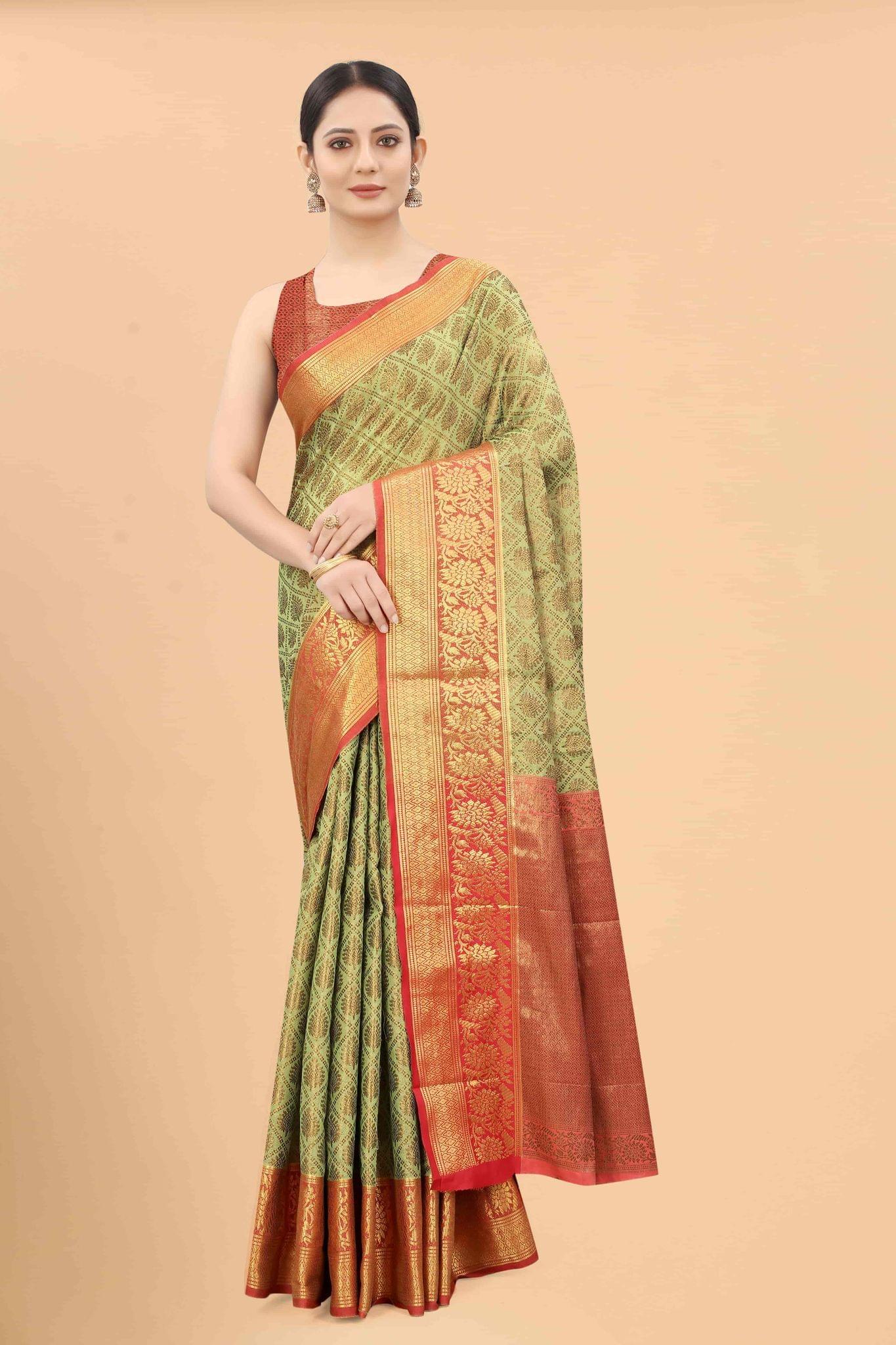Silk Zone Women's Banarasi Silk Woven Saree With Unstiched Blouse Piece