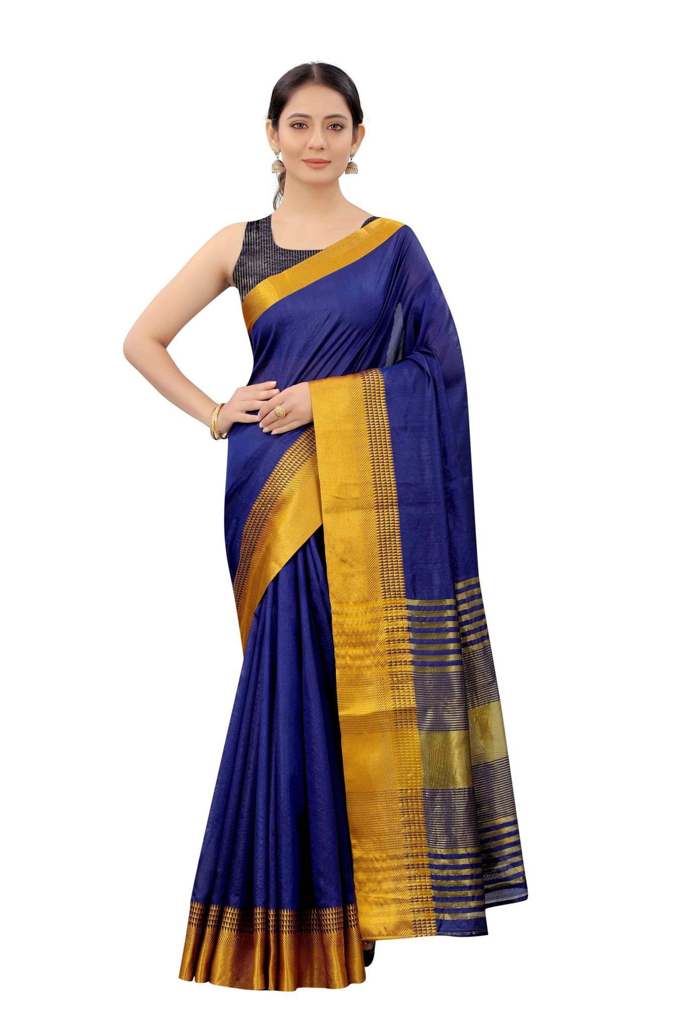 Women's Solid  Woven Design Saree With Unstiched Blouse Piece