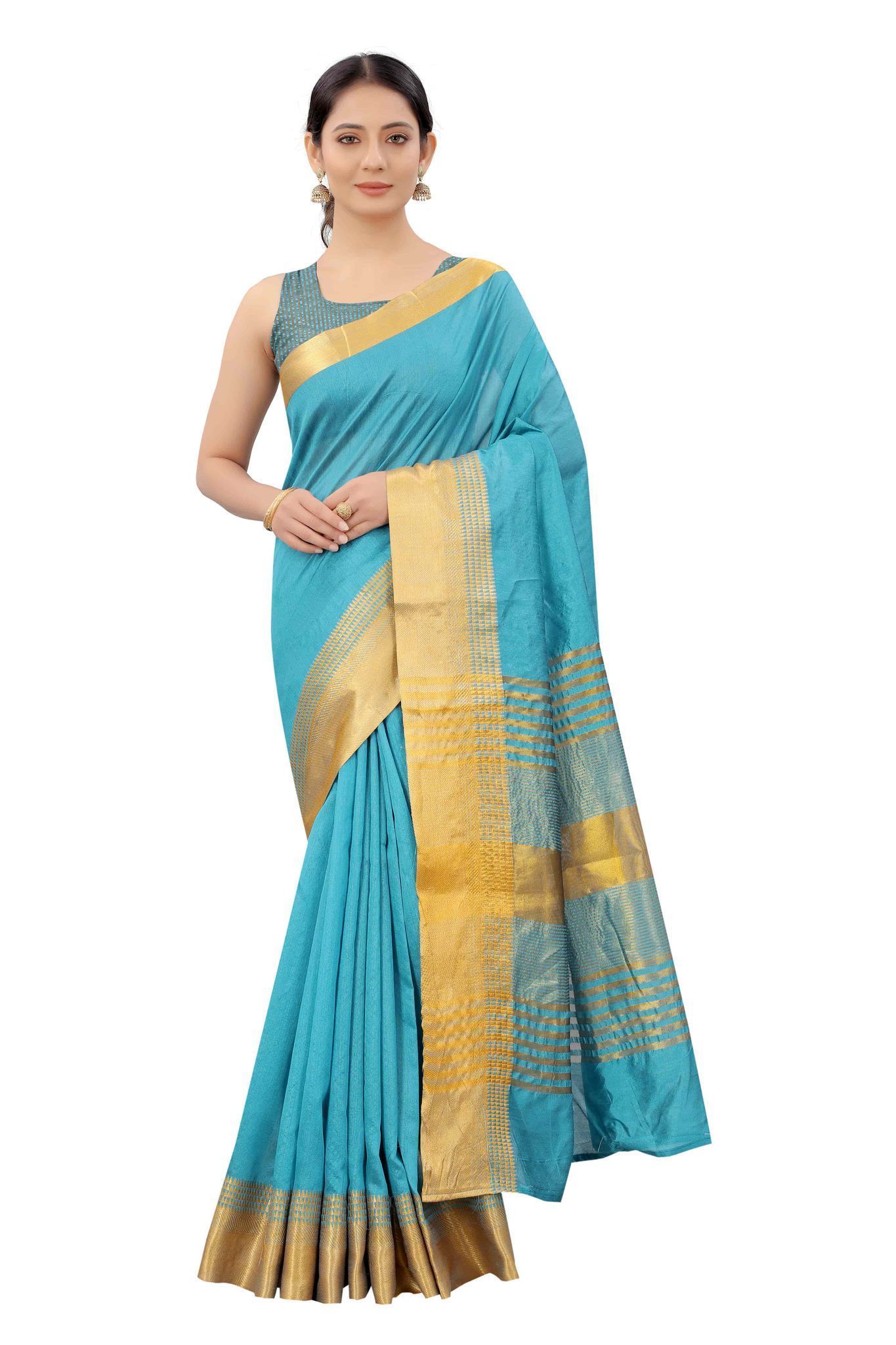 Women's Solid  Woven Design Saree With Unstiched Blouse Piece