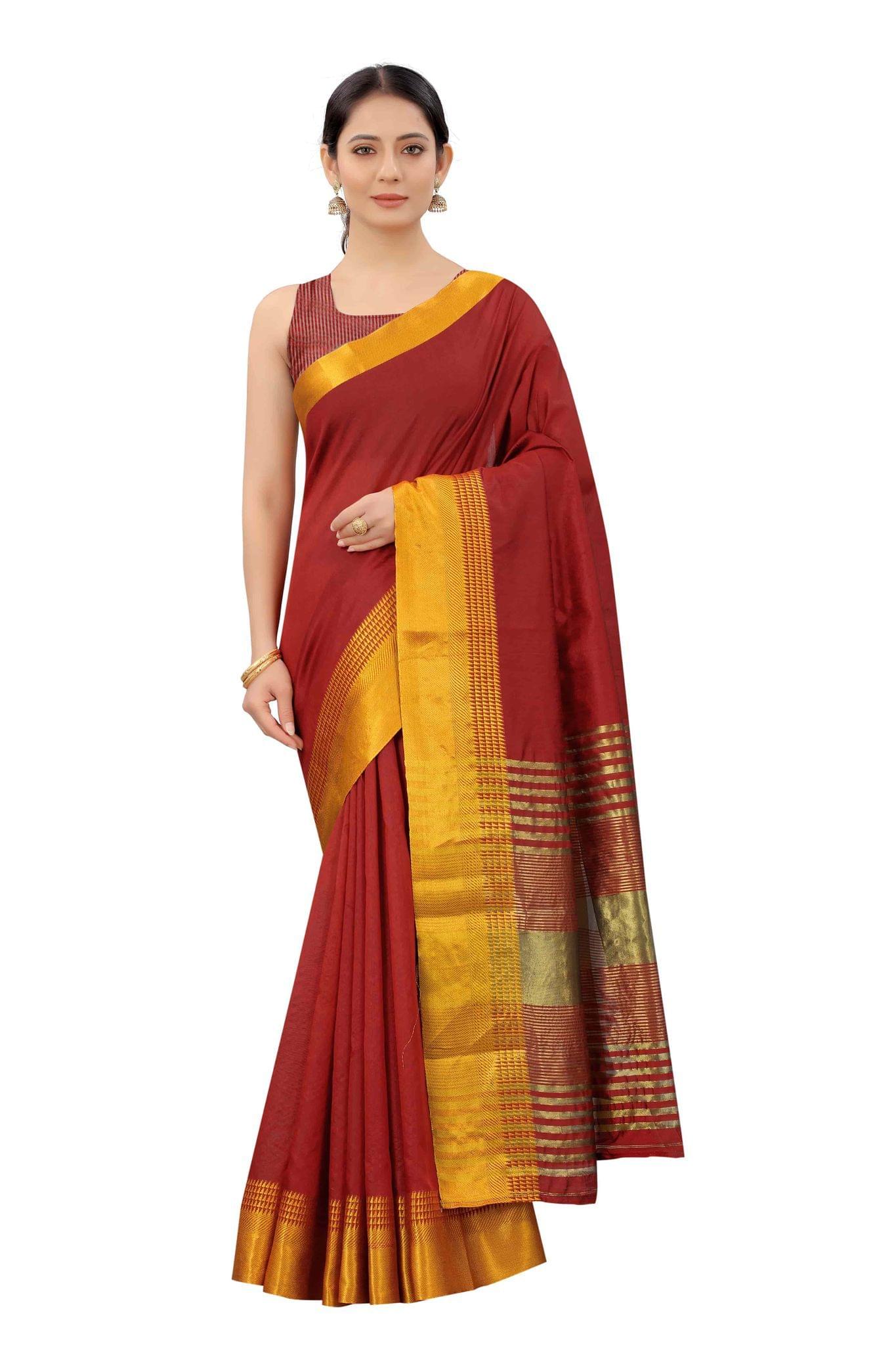Women's Solid  Woven Design Saree With Unstiched Blouse Piece