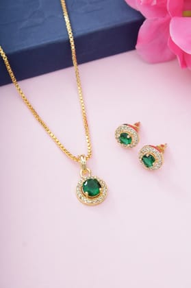 Golden plated Simple Pendant For Girls & Women | Green colour cz pendant Golden plated Simple Pendant For Girls & Women | Green colour cz pendant