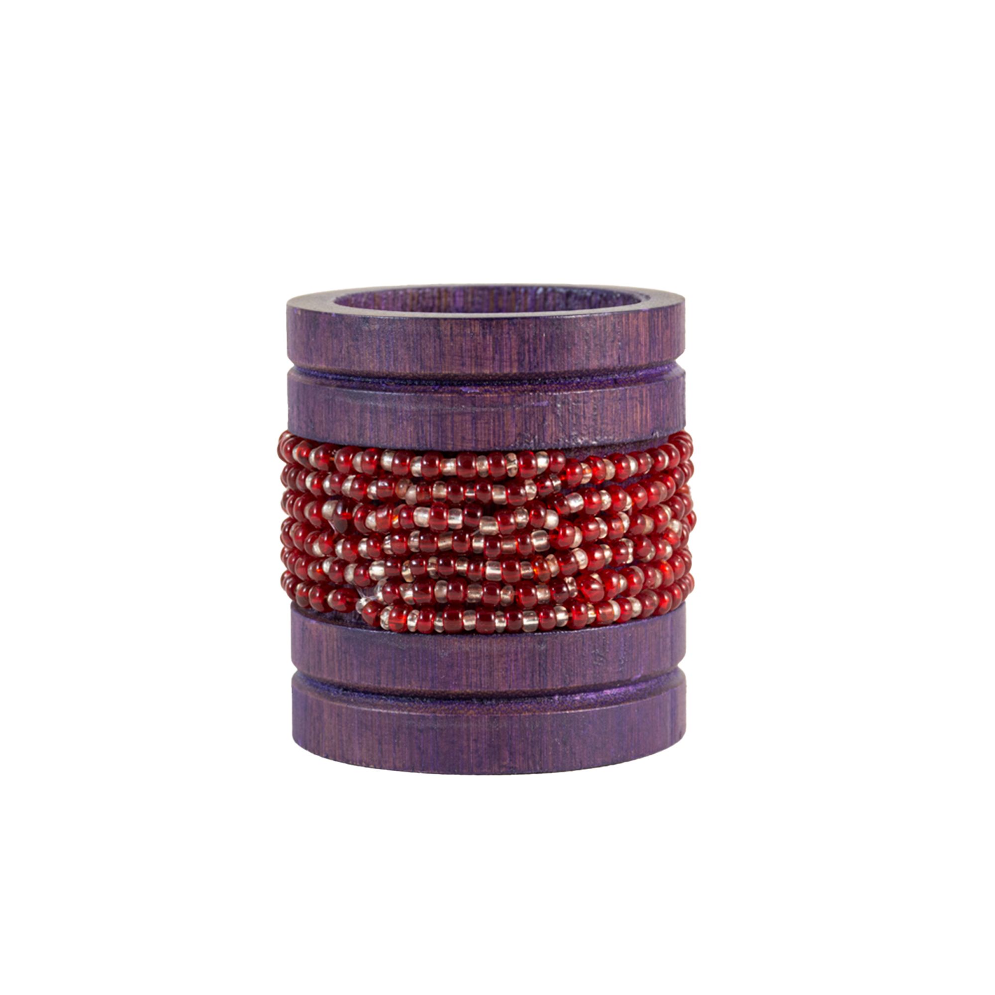 Handmade Natural Bamboo Tealight Candle Holder Purple With Bead Work Maroon & Silver Color