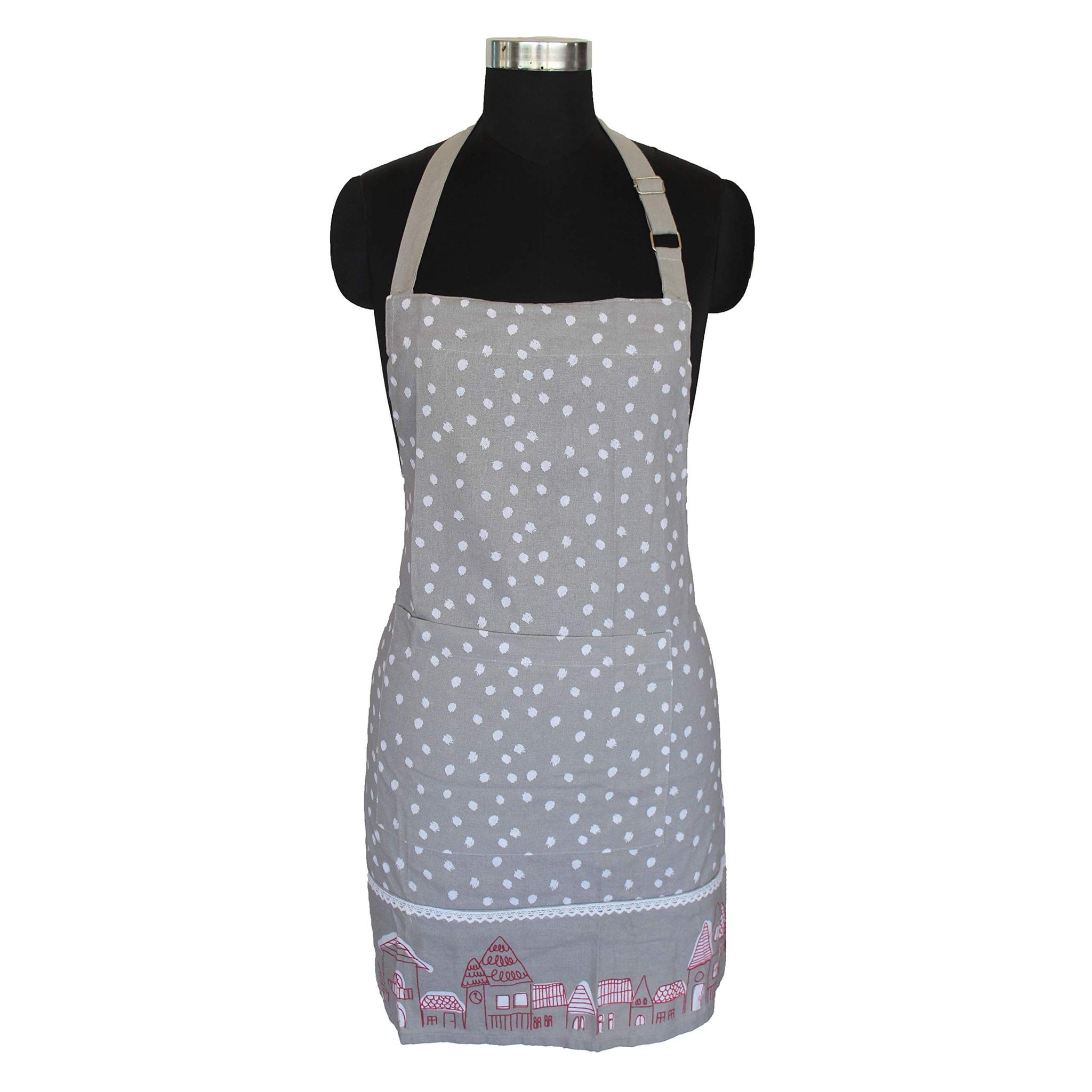 AIRWILL, 100% Cotton Designer Self Designed Bib Apron, Sized 65cm in Width and 80cm in Length with 2 Long Straps on Both Sides and Adjustable Buckle on Top. Pack of 1 pc
