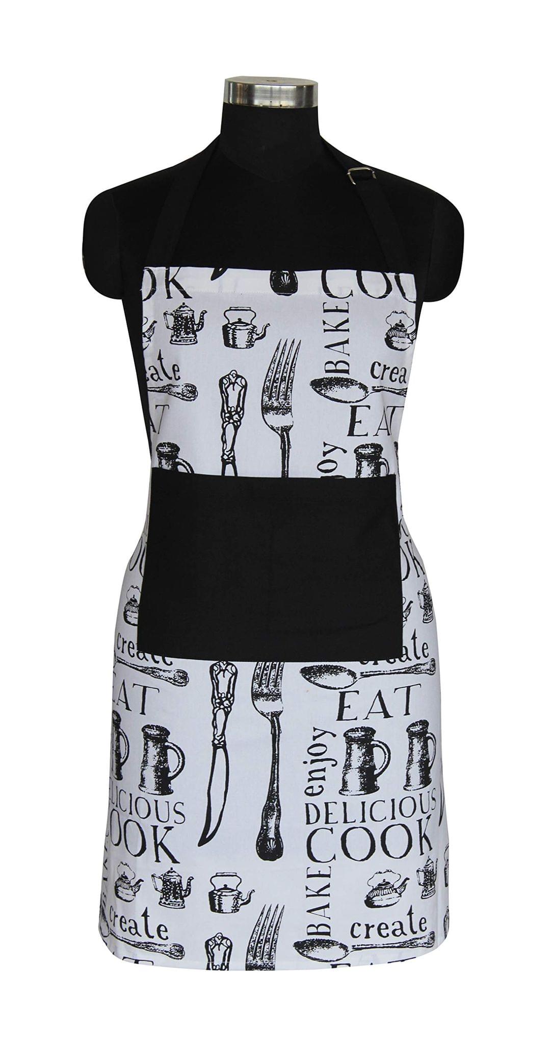 AIRWILL, 100% cotton designer aprons, sized 65cm in width and 80cm in length with 1 center pocket, adjustable buckle on top and 2 long ties on both 2 sides. Pack of 1 piece.