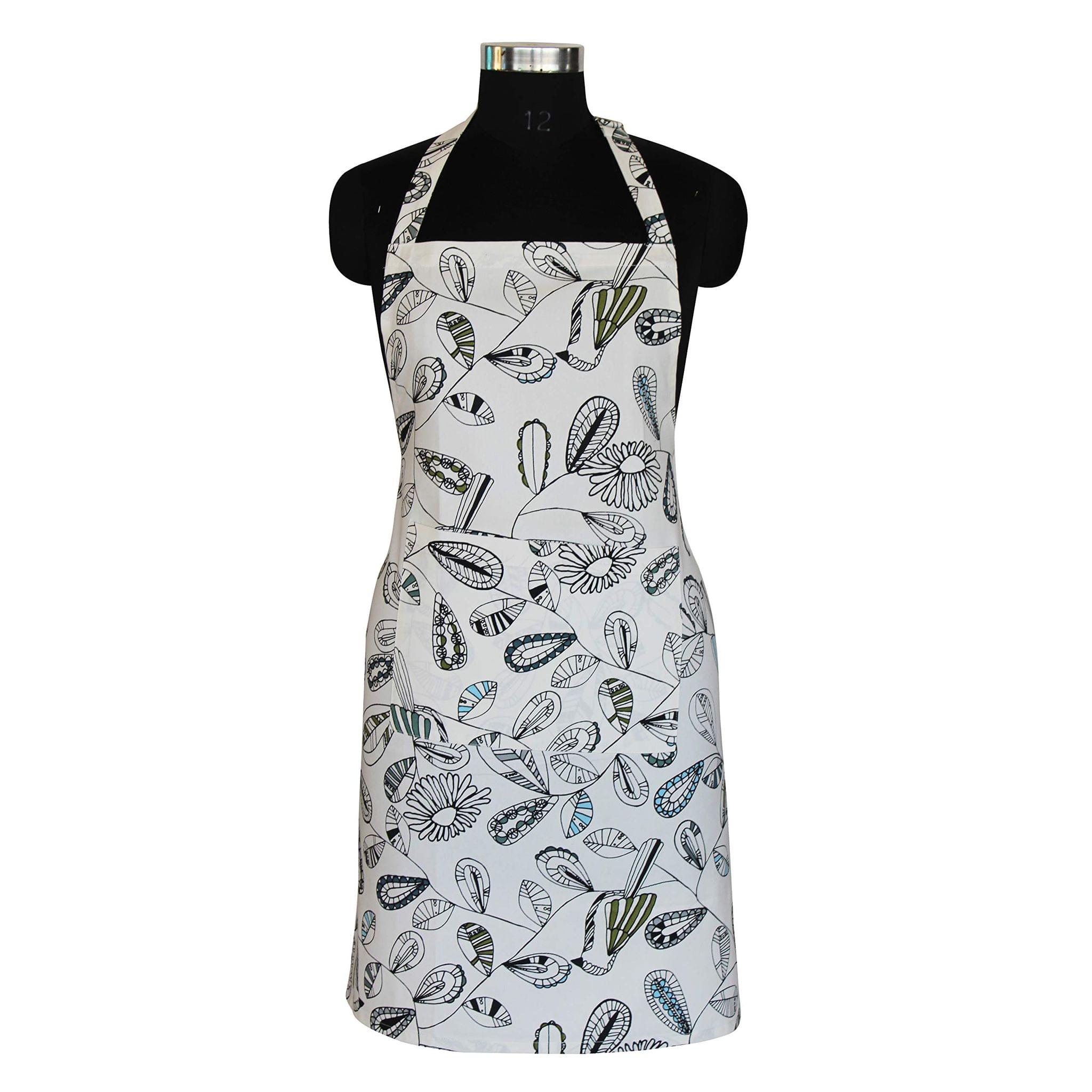 AIRWILL, 100% cotton designer aprons, sized 65cm in width and 80cm in length with 1 center pocket, adjustable buckle on top and 2 long ties on both 2 sides. Pack of 1 piece.
