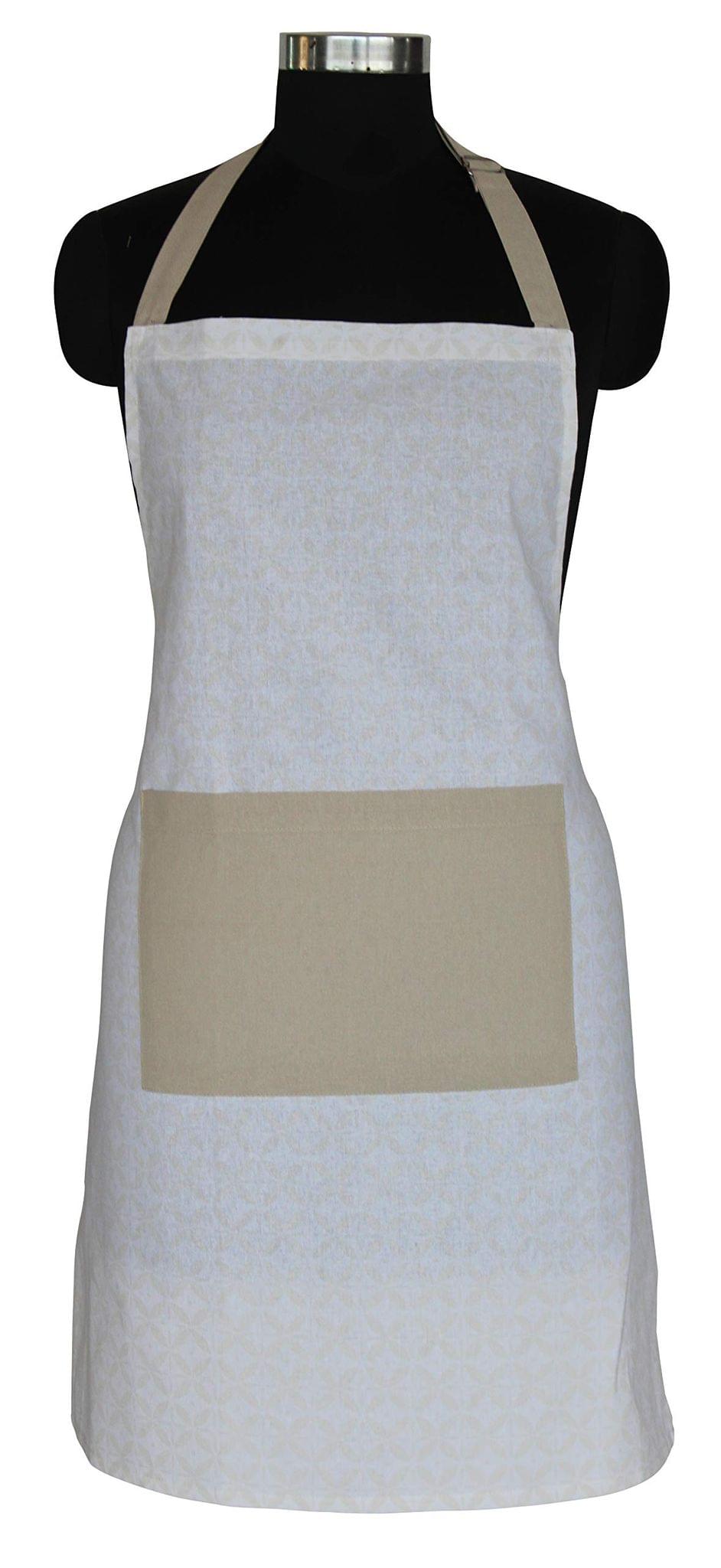 AIRWILL, 100% cotton designer aprons, sized 65cm in width and 80cm in length with 1 center pocket, adjustable buckle on top and 2 long ties on both 2 sides. Pack of 1 piece.