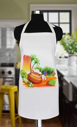 AIRWILL, 100% Cotton Pongal Design Printed Aprons, Sized 65cm in Width & 80cm in Length with 1 Center Pocket, Adjustable Buckle on Top and 2 Long Ties On Both 2 Sides. Pack of 1 piece