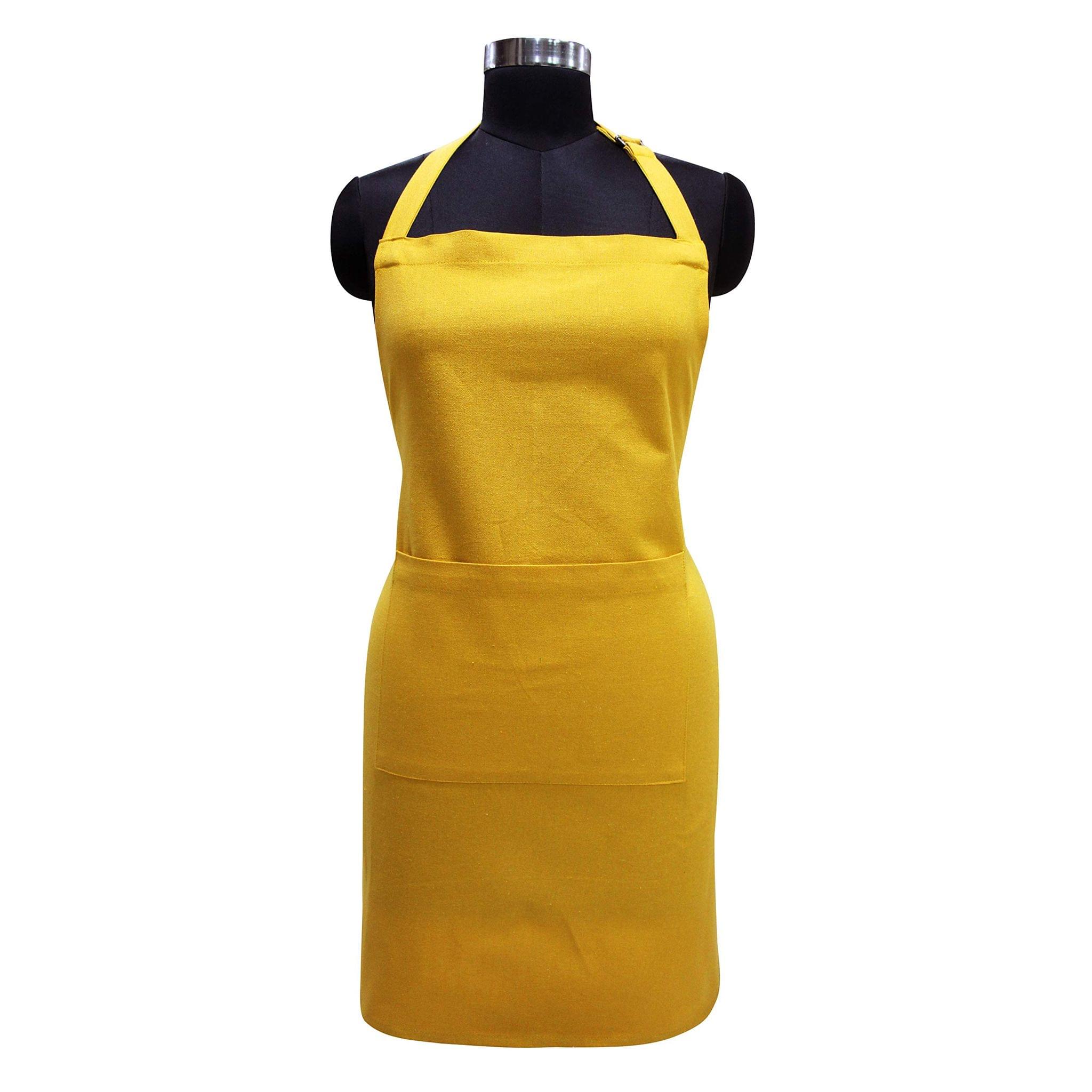 AIRWILL 100% Cotton Premium Quality Solid Pattern Free Sized Apron (Yellow, Pack of 1)