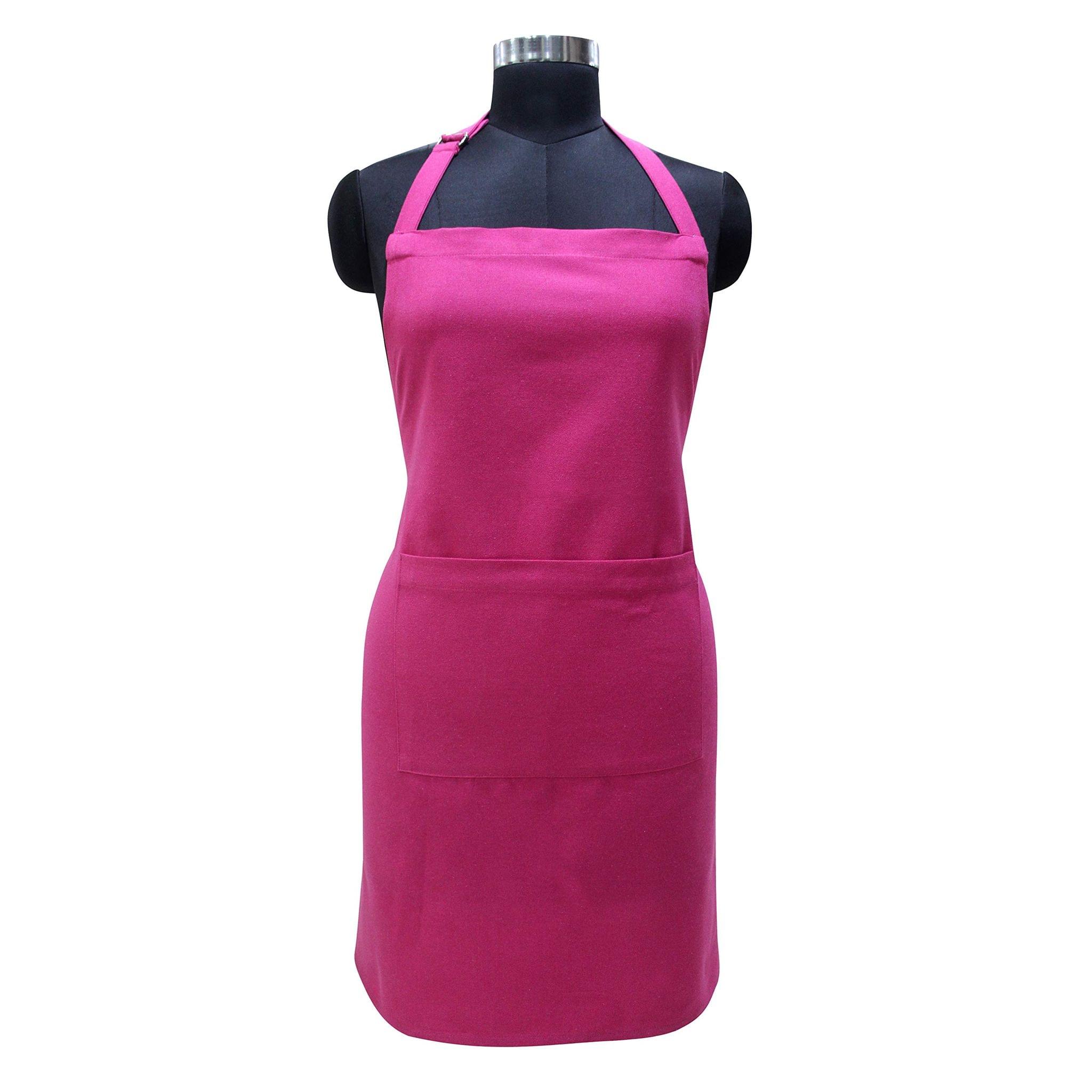 AIRWILL 100% Cotton Quality Plain/Solid Pattern Free Sized Apron (Pink, Pack of 1)