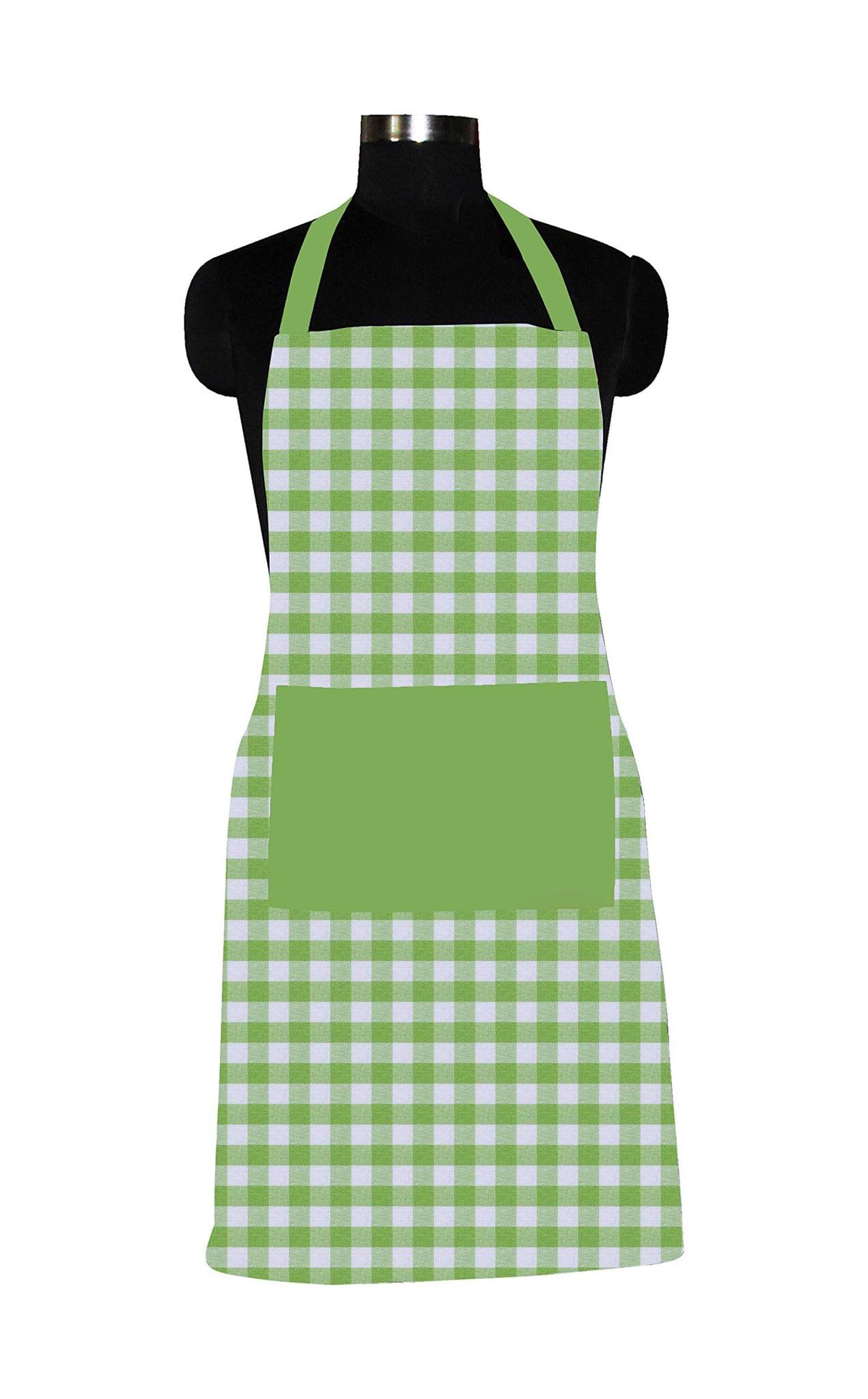 AIRWILL Cotton Chef's Free Size Checkered Pattern Apron (Green, Pack of 1 pc)