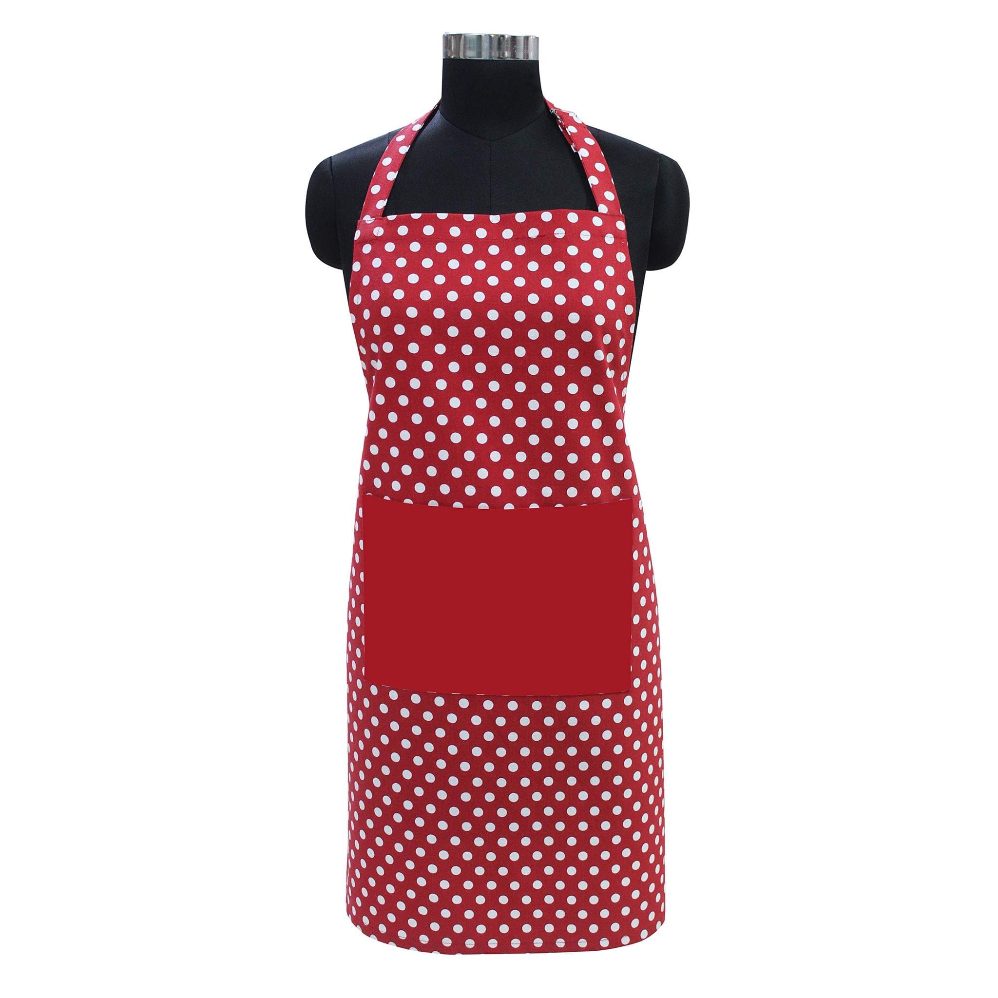 AIRWILL Cotton Chef's Free Size Polka Pattern Apron (Red, Pack of 1 pc)