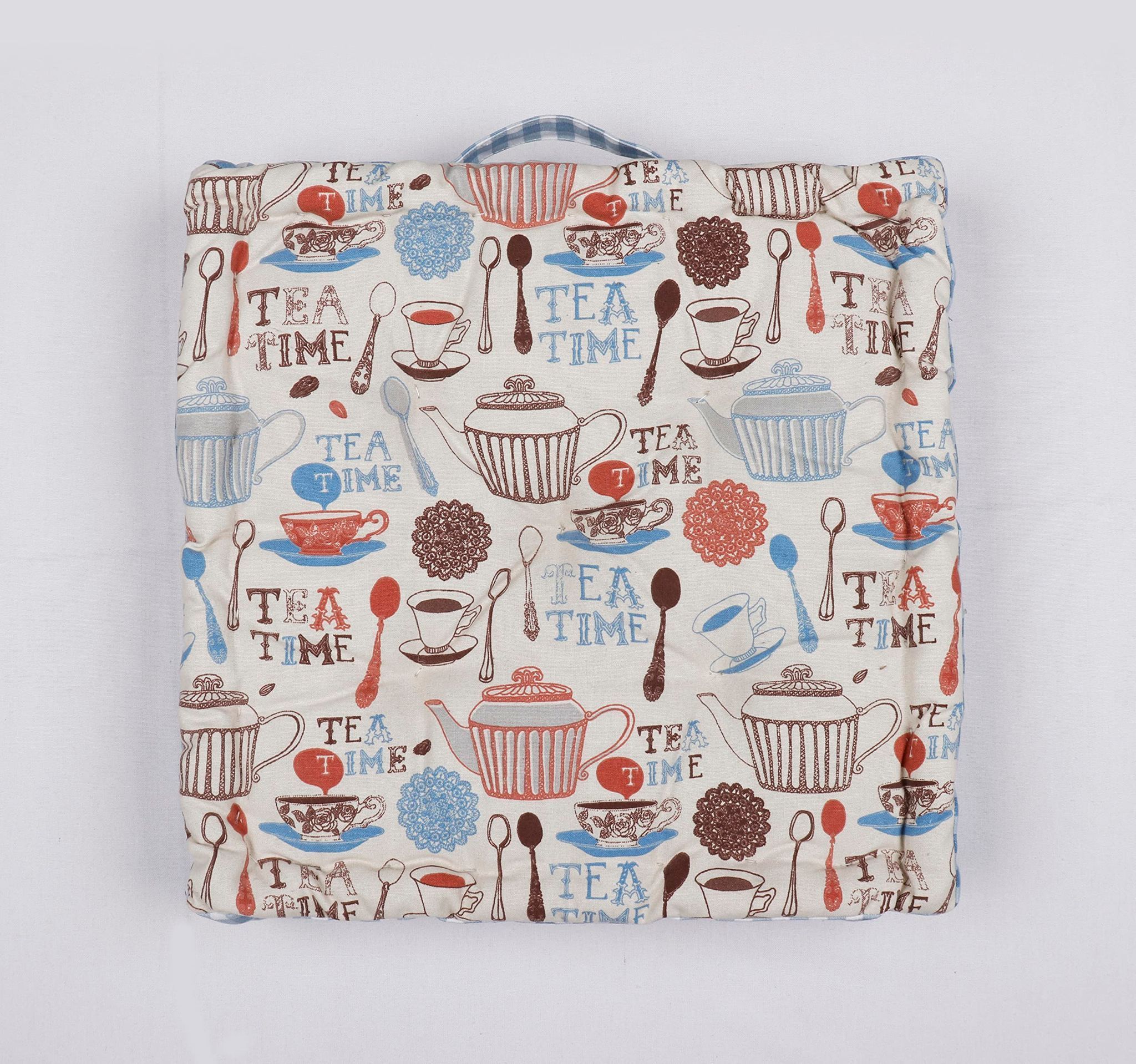 AIRWILL Square Floor Cushions 40 x 40 x 8 cm - Tea Time Designer Printed Cotton Canvas with Cotton Filled Large Size for Seating Yoga Meditation of Living Room Bedroom - Pack of 2 pc