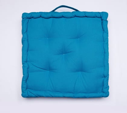 AIRWILL Square Floor Cushions 40 x 40 x 8 cm - Blue Color Solid Dyed Cotton Canvas with Cotton Filled Large Size for Seating Yoga Meditation of Living Room Bedroom - Pack of 1 pc