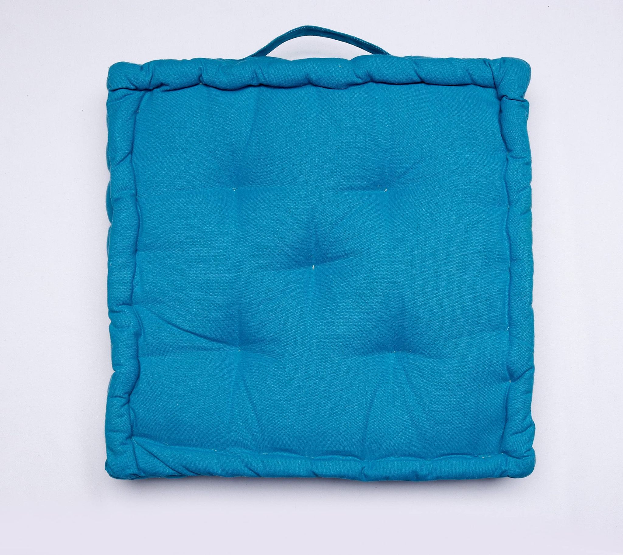 AIRWILL Square Floor Cushions 40 x 40 x 8 cm - Blue Color Solid Dyed Cotton Canvas with Cotton Filled Large Size for Seating Yoga Meditation of Living Room Bedroom - Pack of 1 pc