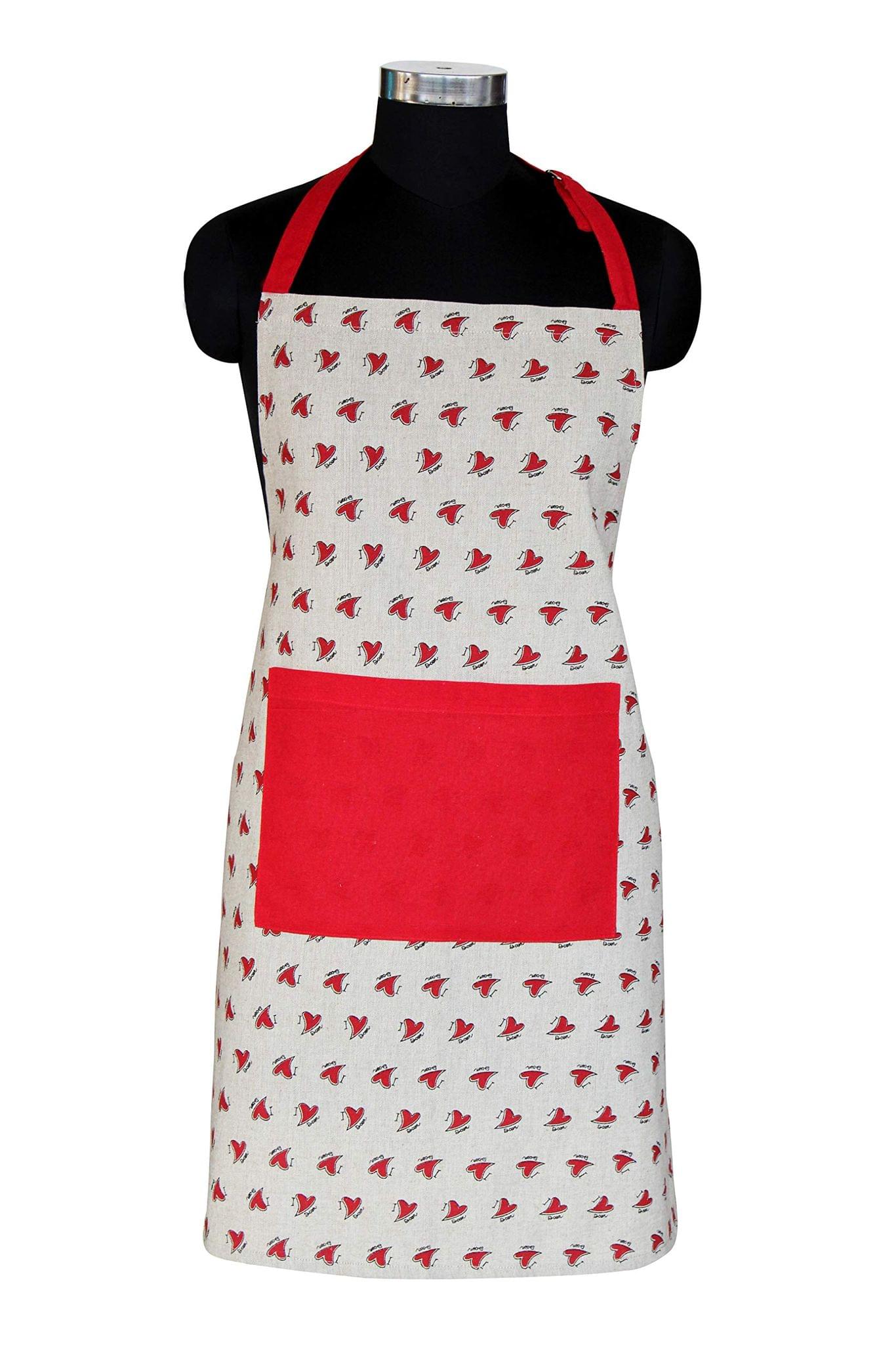 AIRWILL, 100% cotton designer aprons, sized 65cm in width and 80cm in length with 1 center pocket, adjustable buckle on top and 2 long ties on both 2 sides. Pack of 1 piece.