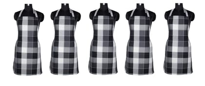 AIRWILL, 100% Cotton Yarn-dyed Designer Weaved Aprons, Sized 65cm in Width & 80cm in Length with 1 Center Pocket, Adjustable Buckle on Top and 2 Long Ties On Both 2 Sides. Pack of 5 Pieces