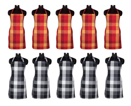 AIRWILL, 100% Cotton Yarn-dyed Designer Weaved Aprons, Sized 65cm in Width & 80cm in Length with 1 Center Pocket, Adjustable Buckle on Top and 2 Long Ties On Both 2 Sides. Pack of 10 Pieces