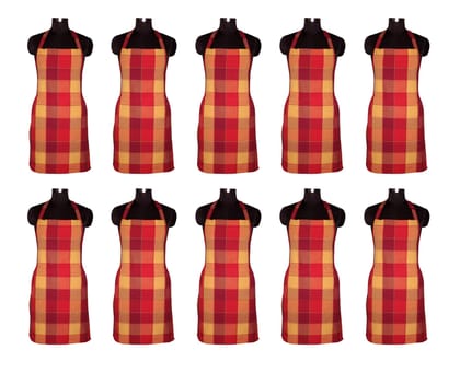 AIRWILL, 100% Cotton Yarn-dyed Designer Weaved Aprons, Sized 65cm in Width & 80cm in Length with 1 Center Pocket, Adjustable Buckle on Top and 2 Long Ties On Both 2 Sides. Pack of 10 Pieces
