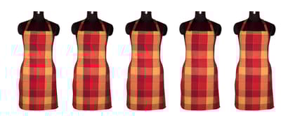 AIRWILL, 100% Cotton Yarn-dyed Designer Weaved Aprons, Sized 65cm in Width & 80cm in Length with 1 Center Pocket, Adjustable Buckle on Top and 2 Long Ties On Both 2 Sides. Pack of 5 Pieces