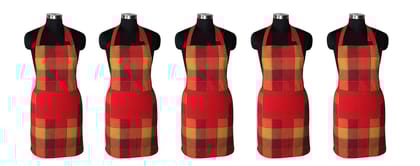 AIRWILL, 100% Cotton Yarn-dyed Designer Weaved Aprons, Sized 65cm in Width & 80cm in Length with 1 Center Pocket, Adjustable Buckle on Top and 2 Long Ties On Both 2 Sides. Pack of 5 Pieces