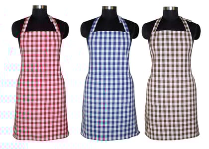AIRWILL, 100% Cotton Yarn-dyed Designer Weaved Aprons, Sized 65cm in Width & 80cm in Length with 1 Center Pocket, Adjustable Buckle on Top and 2 Long Ties On Both 2 Sides. Pack of 3 Pieces