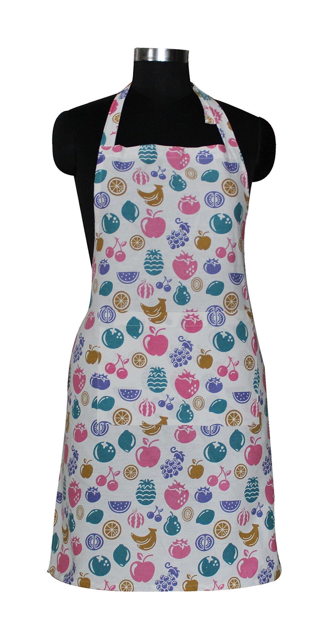 AIRWILL, 100% Cotton Designer Printed Aprons, Sized 65cm in Width & 80cm in Length with 1 Center Pocket, Adjustable Buckle on Top and 2 Long Ties on Both 2 Sides. Pack of 1 piece