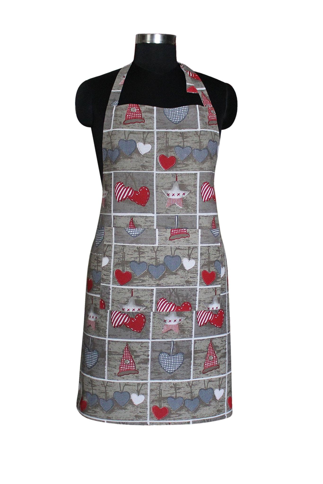 AIRWILL, 100% Cotton Designer Printed Aprons, Sized 65cm in Width & 80cm in Length with 1 Center Pocket, Adjustable Buckle on Top and 2 Long Ties on Both 2 Sides. Pack of 1 piece