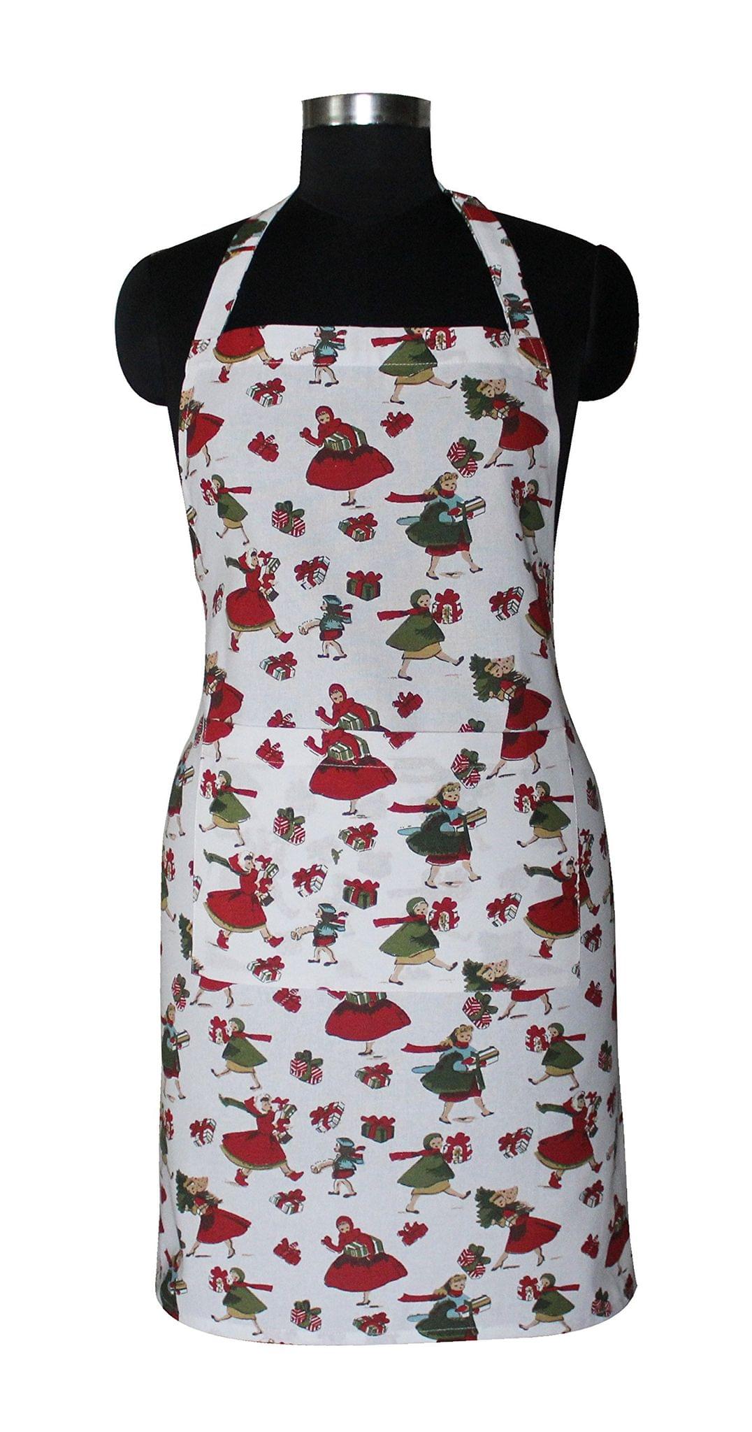 AIRWILL, 100% Cotton Designer Printed Aprons, Sized 65cm in Width & 80cm in Length with 1 Center Pocket, Adjustable Buckle on Top and 2 Long Ties on Both 2 Sides. Pack of 1 piece