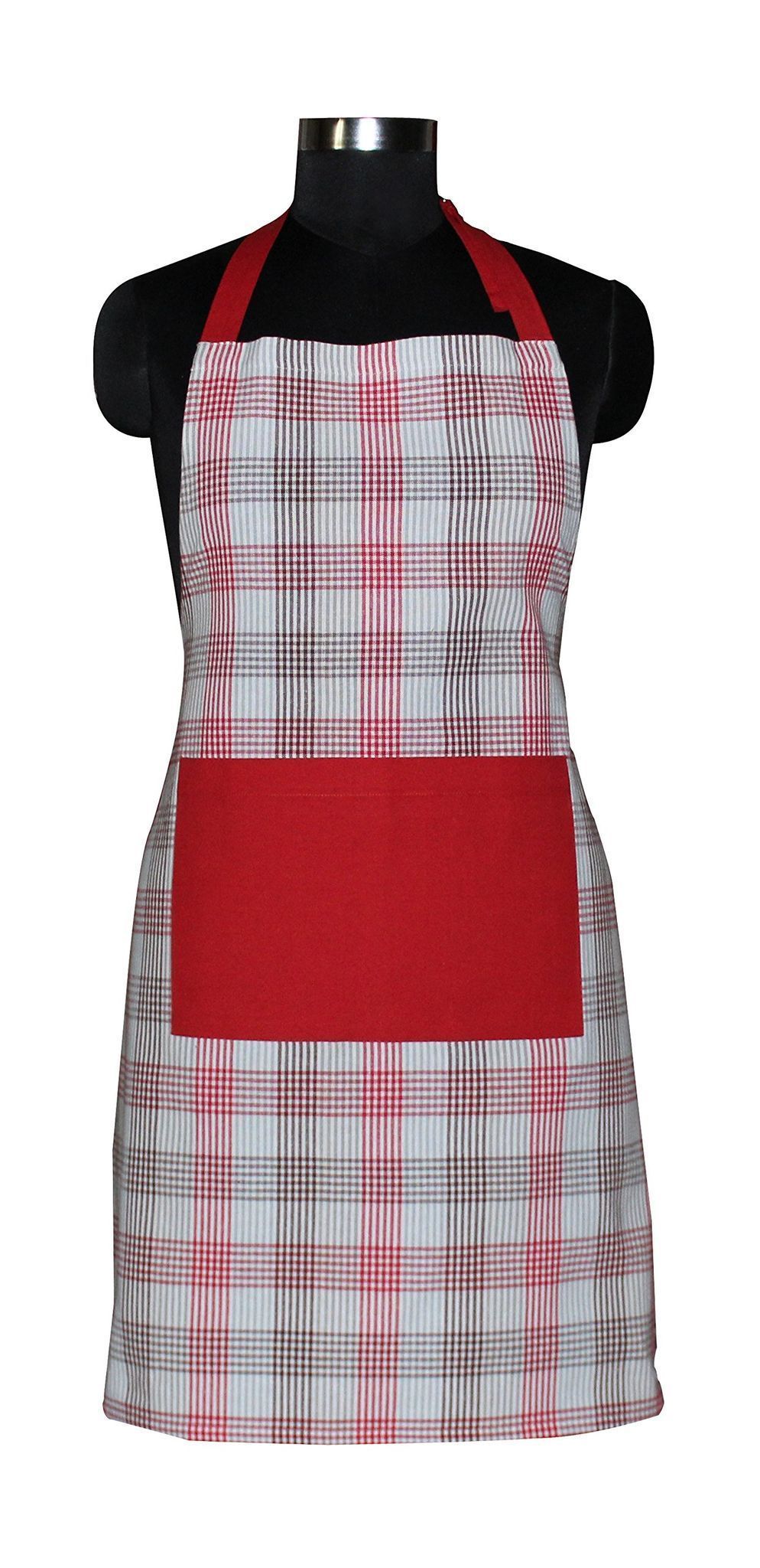 AIRWILL, 100% Cotton Designer Yarn-dyed Aprons, Sized 65cm in Width & 80cm in Length with 1 Center Pocket, Adjustable Buckle on Top and 2 Long Ties on Both 2 Sides. Pack of 1 piece