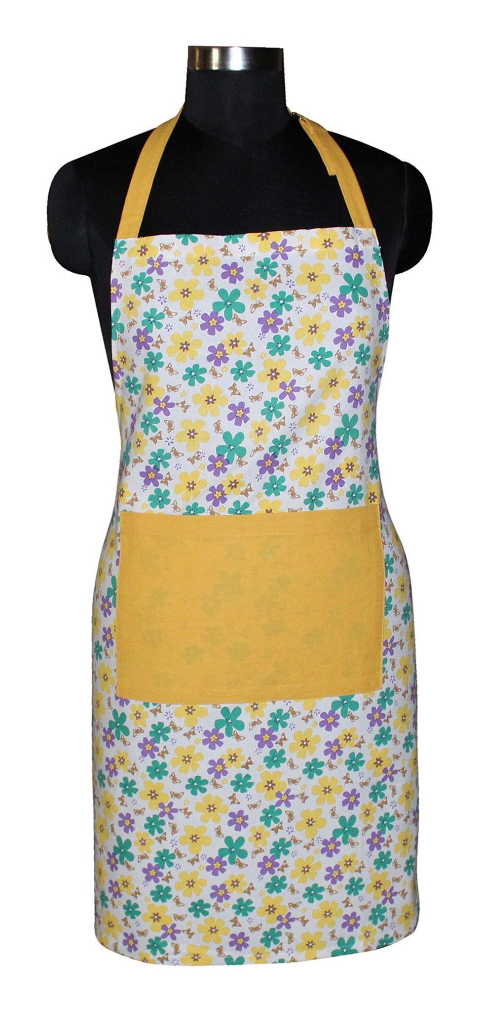 AIRWILL, 100% Cotton Designer Printed Aprons, Sized 65cm in Width & 80cm in Length with 1 Center Pocket, Adjustable Buckle on Top and 2 Long Ties on Both 2 Sides. Pack of 1 piece