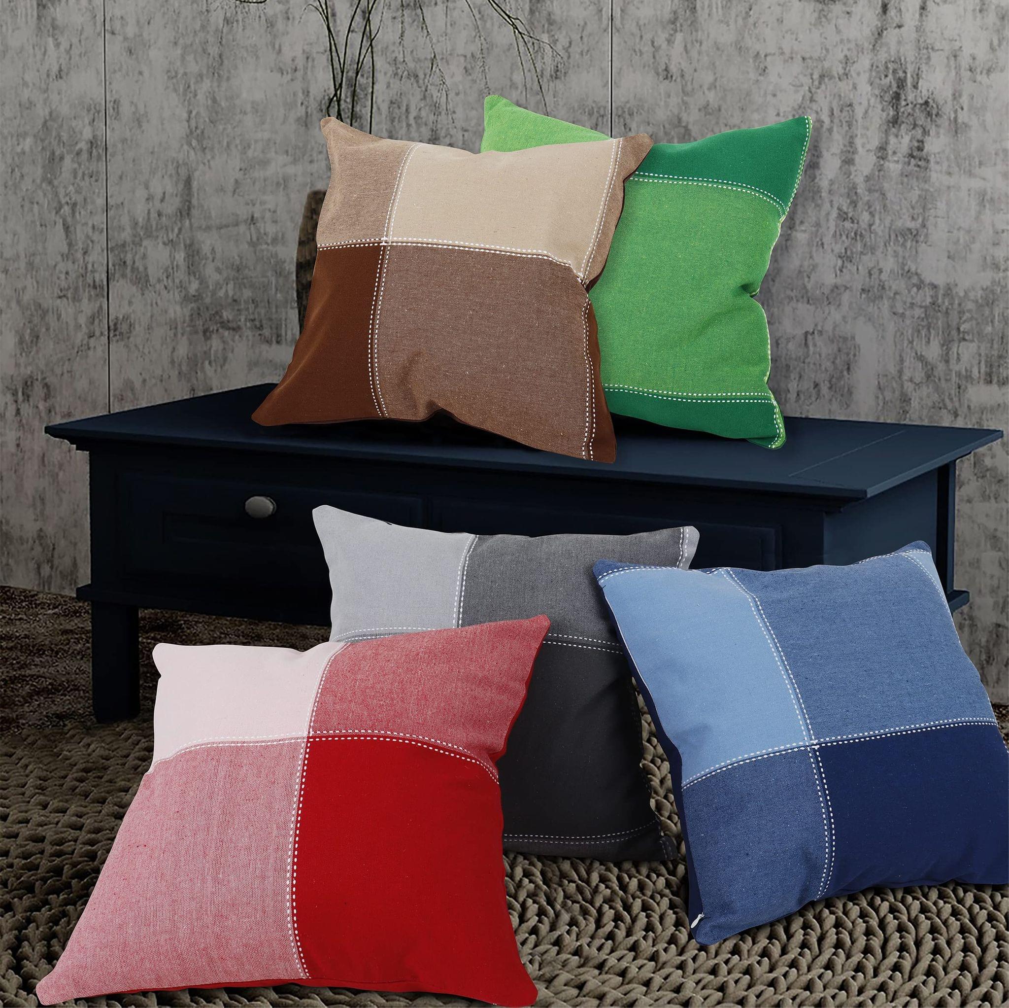 AIRWILL Cotton Decorative Checks Pattern Cushion Pillow Covers (Pack-5, Multi)
