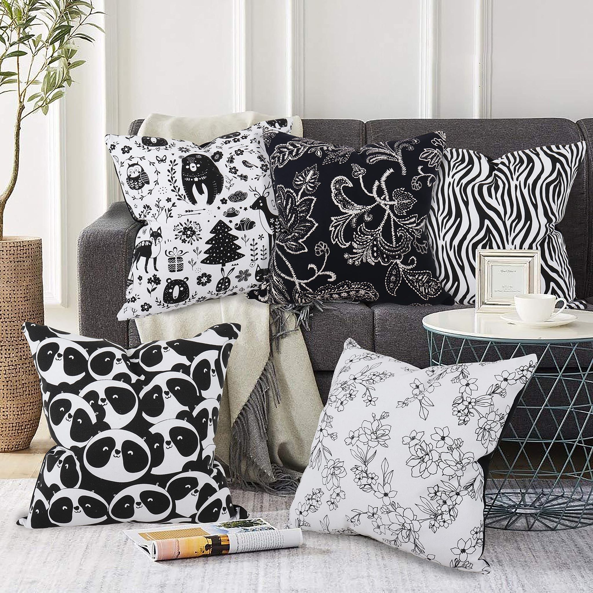 AIRWILL Cotton Decorative Cushion Pillow Covers (Motifs, Pack-5, Multi)