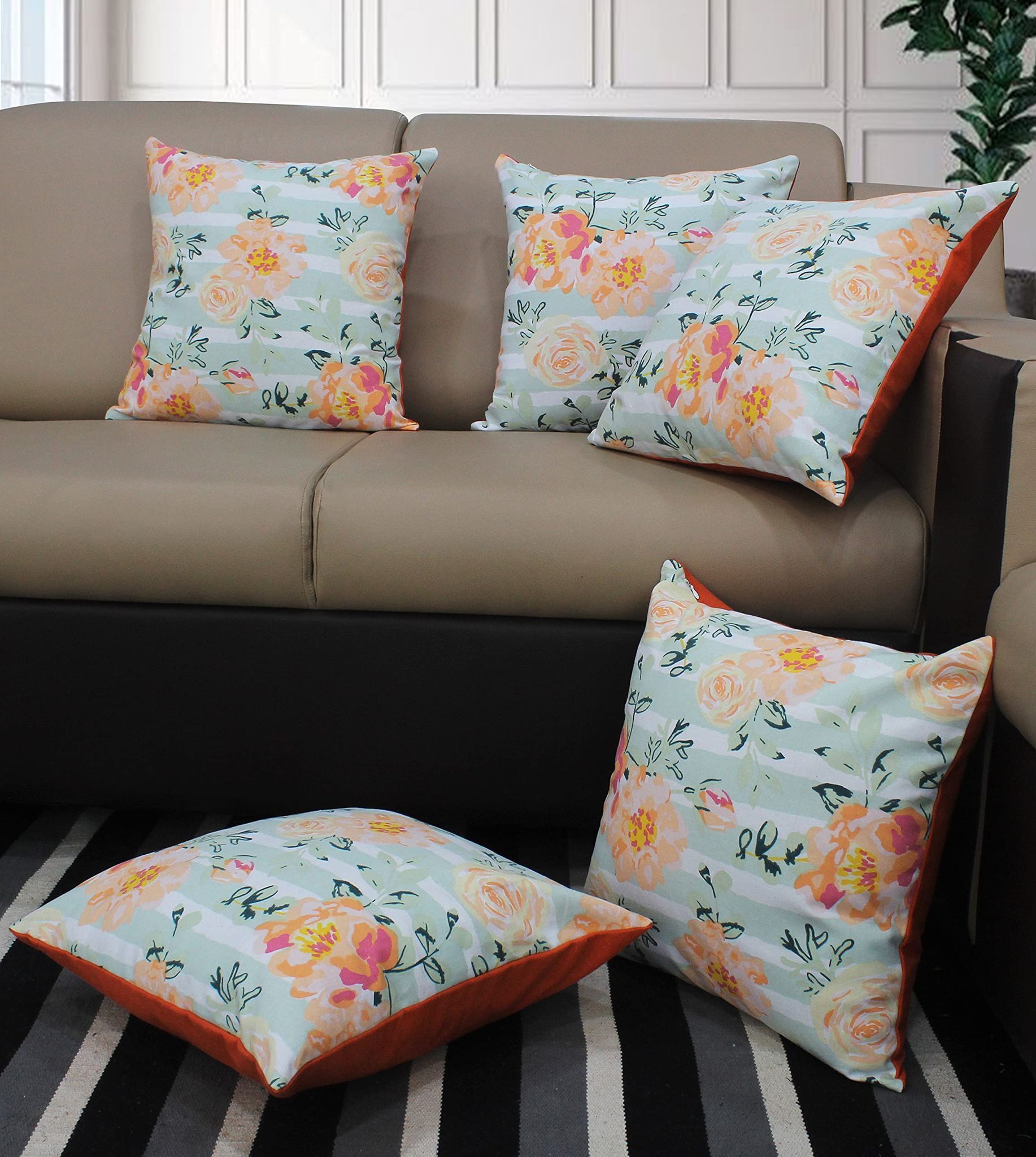 AIRWILL Cotton Stella Themed Cushion Covers for Cushions & Pillows (Green & Yellow, Pack of 5)