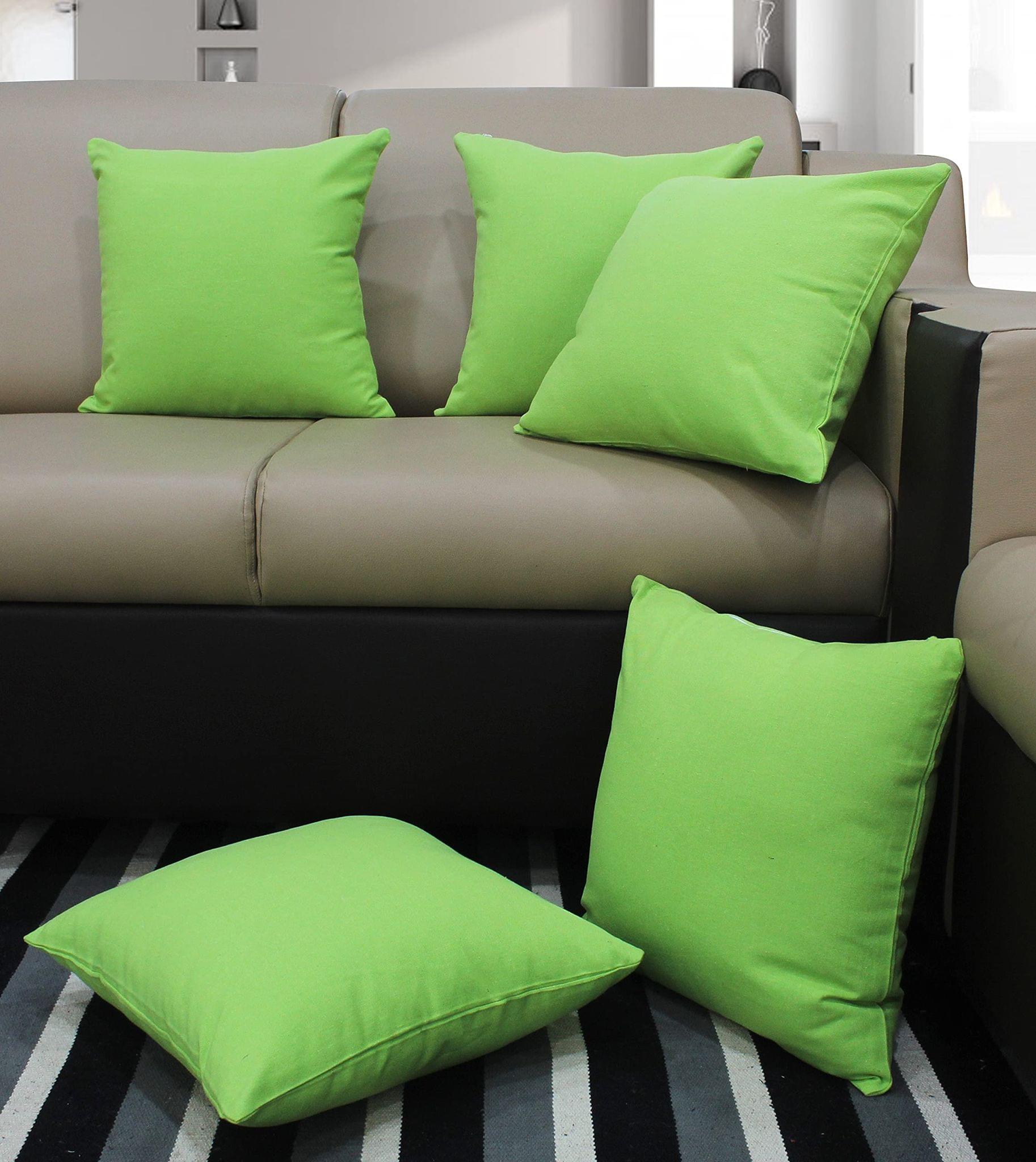 AIRWILL Cotton Apple Green Themed Cushion Covers for Cushions & Pillows (Green, Pack of 5)