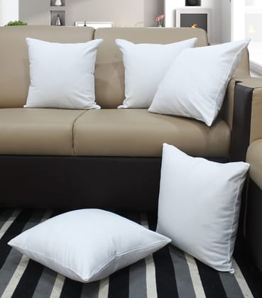 AIRWILL Cotton Plain White Themed Cushion Covers for Cushions & Pillows (White, Pack of 5)