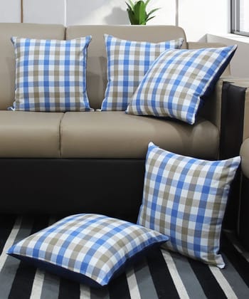 AIRWILL Cotton Lanfrancki Blue Themed Cushion Covers for Cushions & Pillows (Blue & Beige, Pack of 5)