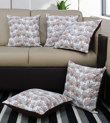 AIRWILL Cotton Single Leaf Brown Cushion Covers Cushions & Pillows (Brown & White, Pack of 5)