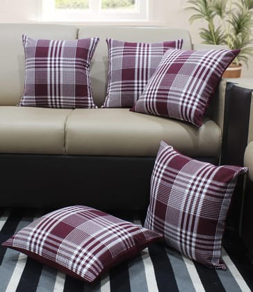 AIRWILL Cotton Track Dobby Maroon Themed Cushion Covers for Cushions & Pillows (Maroon & White, Pack of 5)