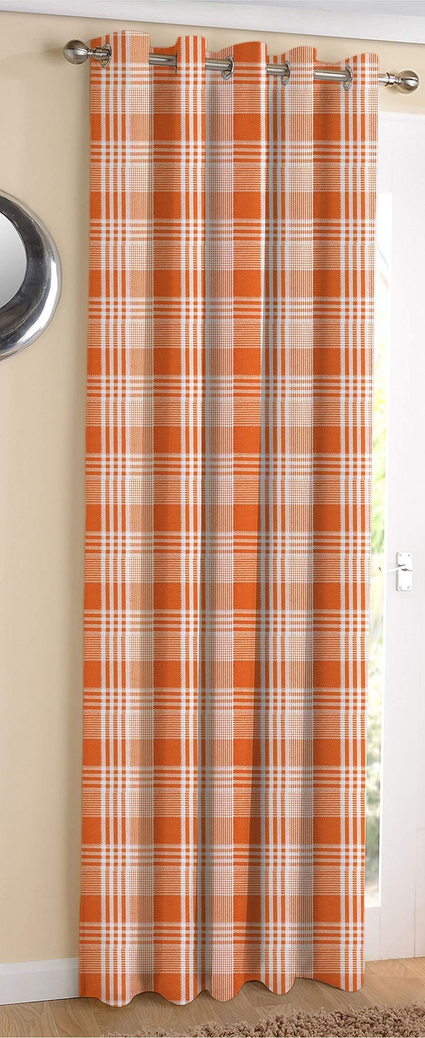 AIRWILL Cotton Track Dobby Orange Designed Blackout and Room Darkening 5ft Window Curtains Pack of 1 pc. (Self Design - Orange)