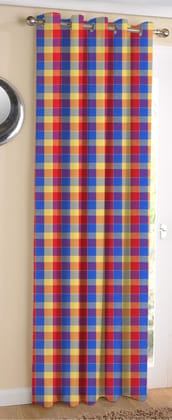 AIRWILL Cotton Addukkalm Designed Blackout and Room Darkening 5ft Window Curtains Pack of 1 pc. (Checks - Blue,Red,Yellow)
