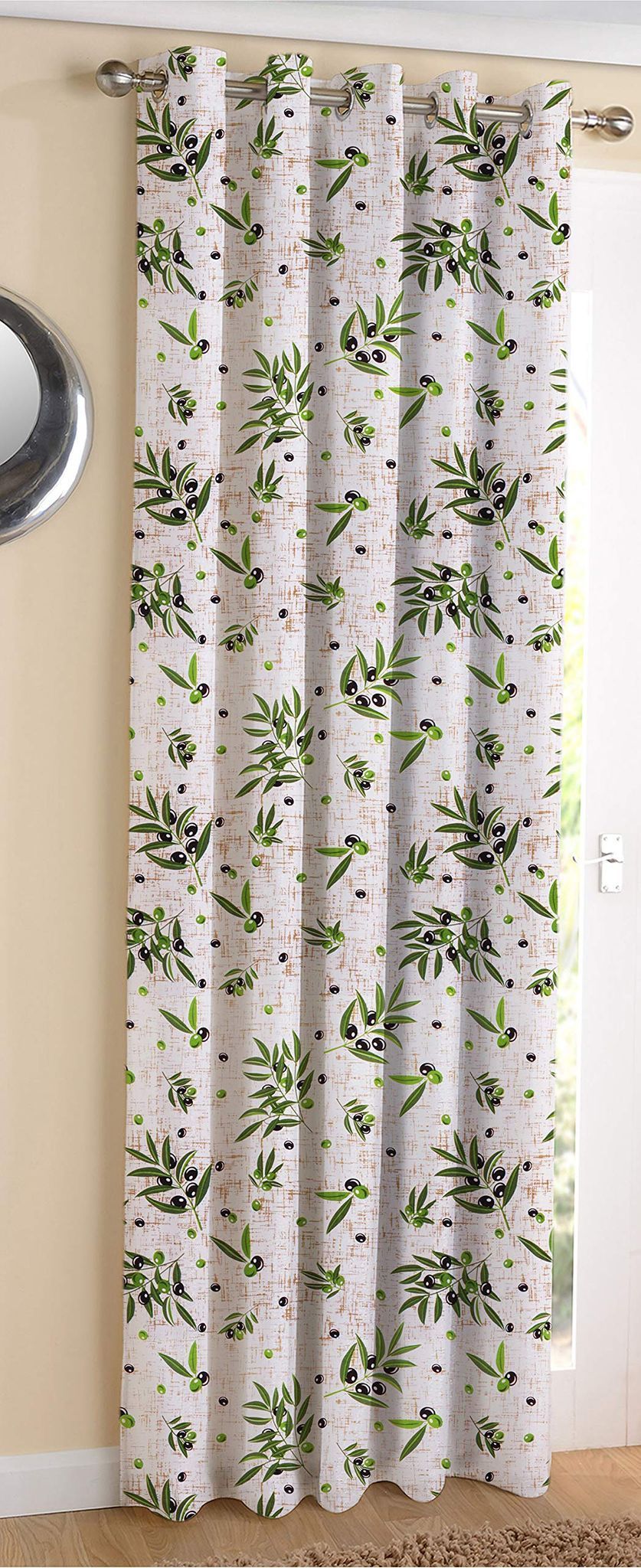 AIRWILL Cotton Olive Leaf Designed Blackout and Room Darkening 5ft Window Curtains Pack of 1 pc. (Floral - Green)