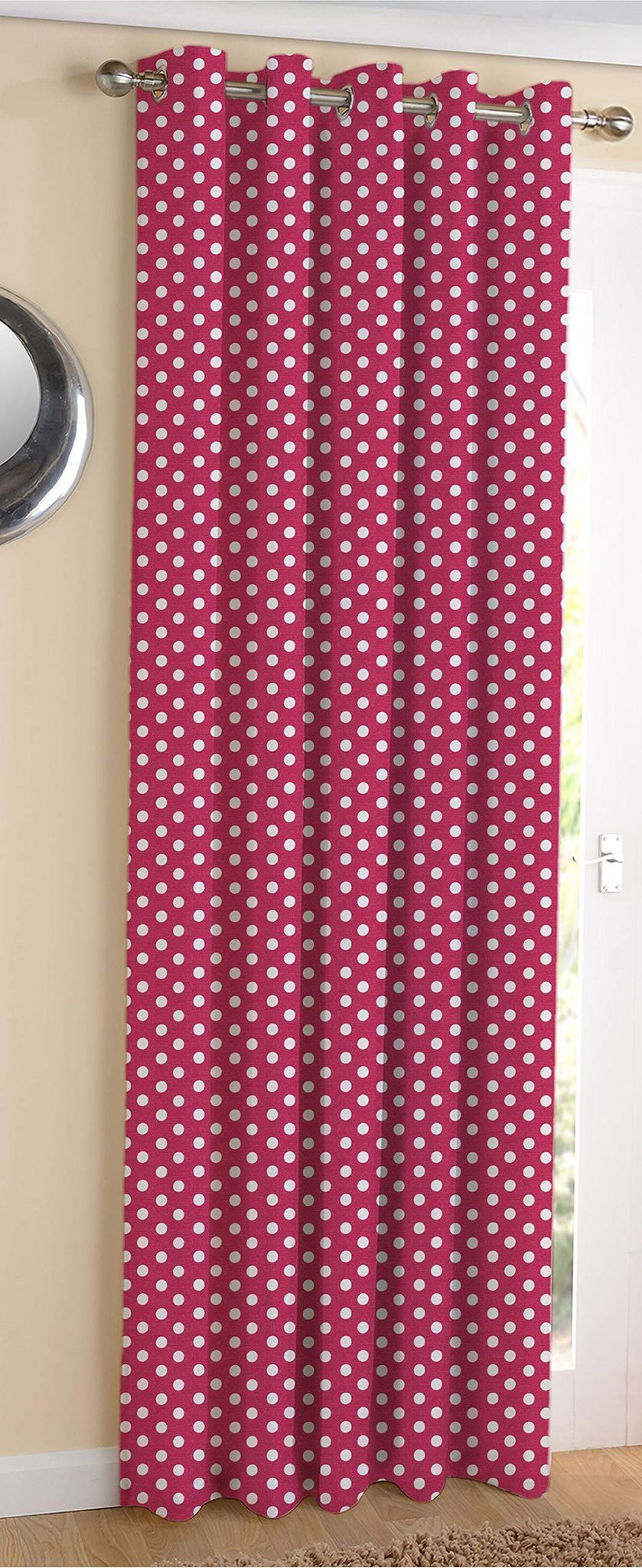AIRWILL Cotton Polka Dot Pink Designed Blackout and Room Darkening 5ft Window Curtains Pack of 1 pc. (Printed - Pink)