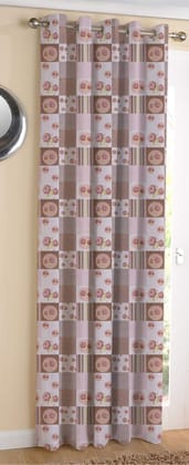 AIRWILL Cotton Check Flower Designed Blackout and Room Darkening 5ft Window Curtains Pack of 1 pc. (Floral - Pink,Grey)