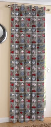 AIRWILL Cotton X-Mass Heart Designed Blackout and Room Darkening 5ft Window Curtains Pack of 1 pc. (Motif - Red,Grey)