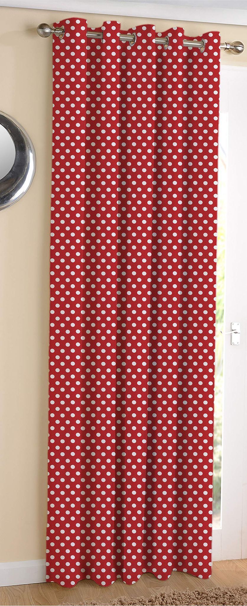 AIRWILL Cotton Polka Dot Red Designed Blackout and Room Darkening 5ft Window Curtains Pack of 1 pc. (Printed - Red)