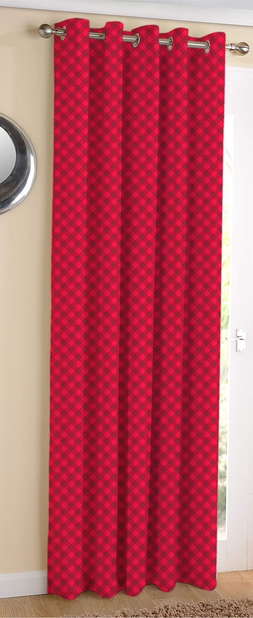 AIRWILL Cotton Bufflow Cross Designed Blackout and Room Darkening 5ft Window Curtains Pack of 1 pc. (Printed - Red,Black)